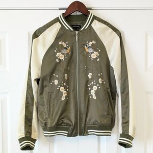 Size M Spring Floral Bird Embroidered Green Bomber Jacket Lasorella Woman